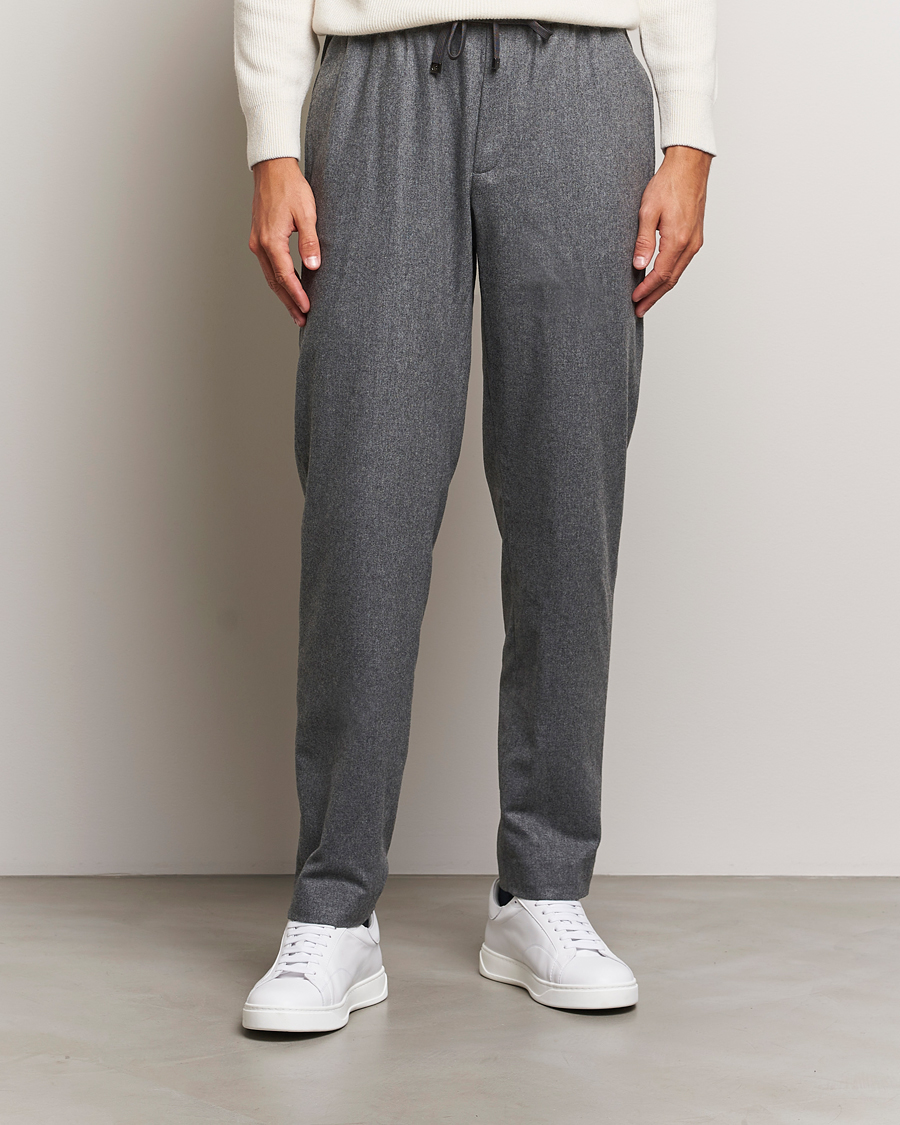 Men | Trousers | Moncler | Flannel Drawstring Pants Grey Melange