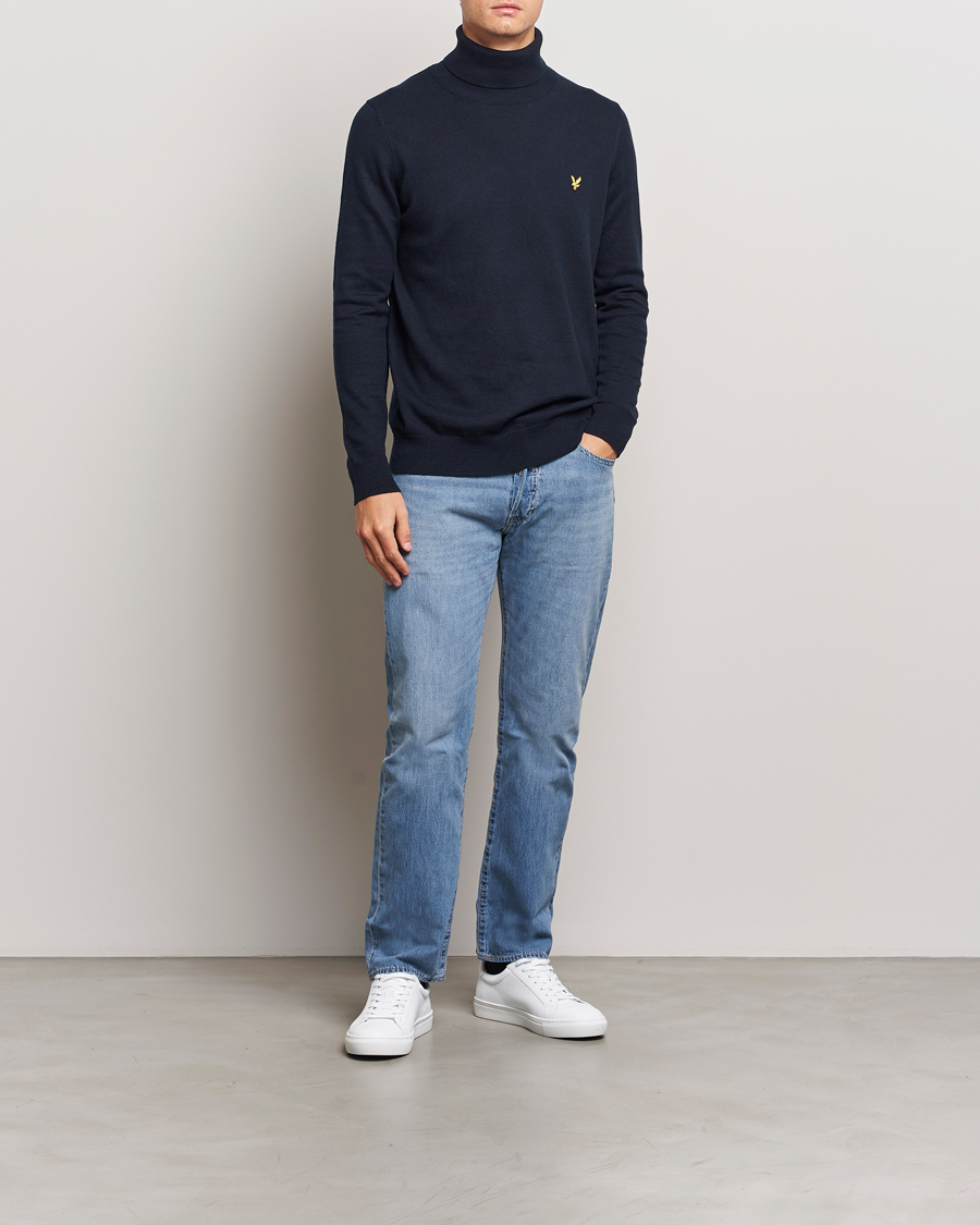 Lyle & Scott Cotton/Merino Turtleneck Dark Navy at CareOfCarl.com