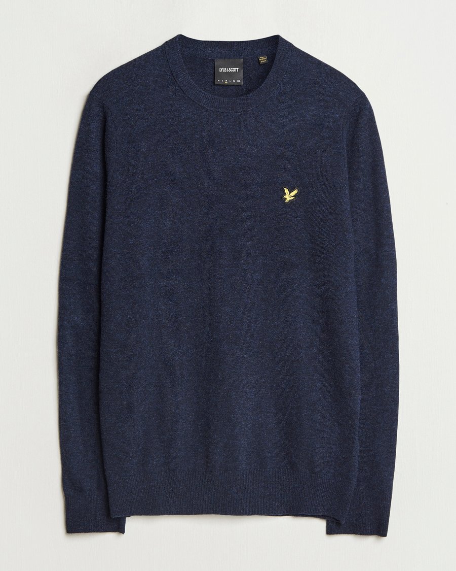 Men | Sweaters & Knitwear | Lyle & Scott | Lambswool Crew Neck Pullover Dark Navy Marl