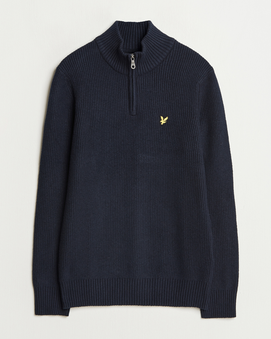 Men | Sweaters & Knitwear | Lyle & Scott | Shaker Stitch Half Zip Dark Navy