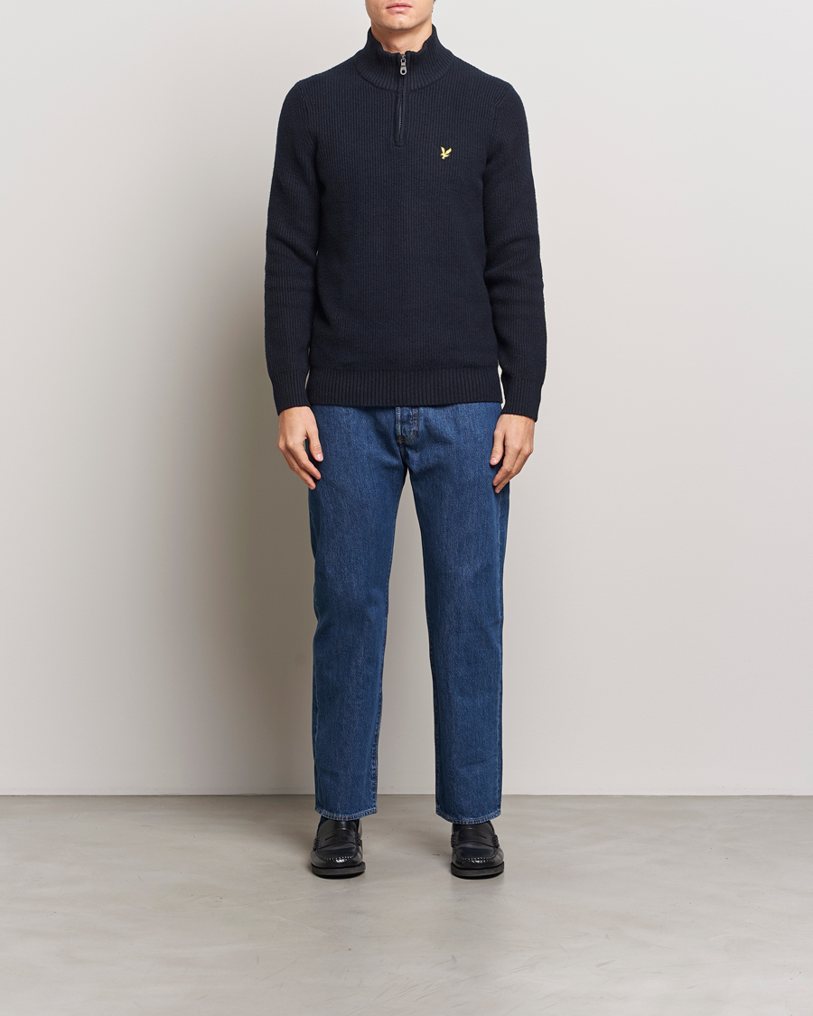 Men | Sweaters & Knitwear | Lyle & Scott | Shaker Stitch Half Zip Dark Navy