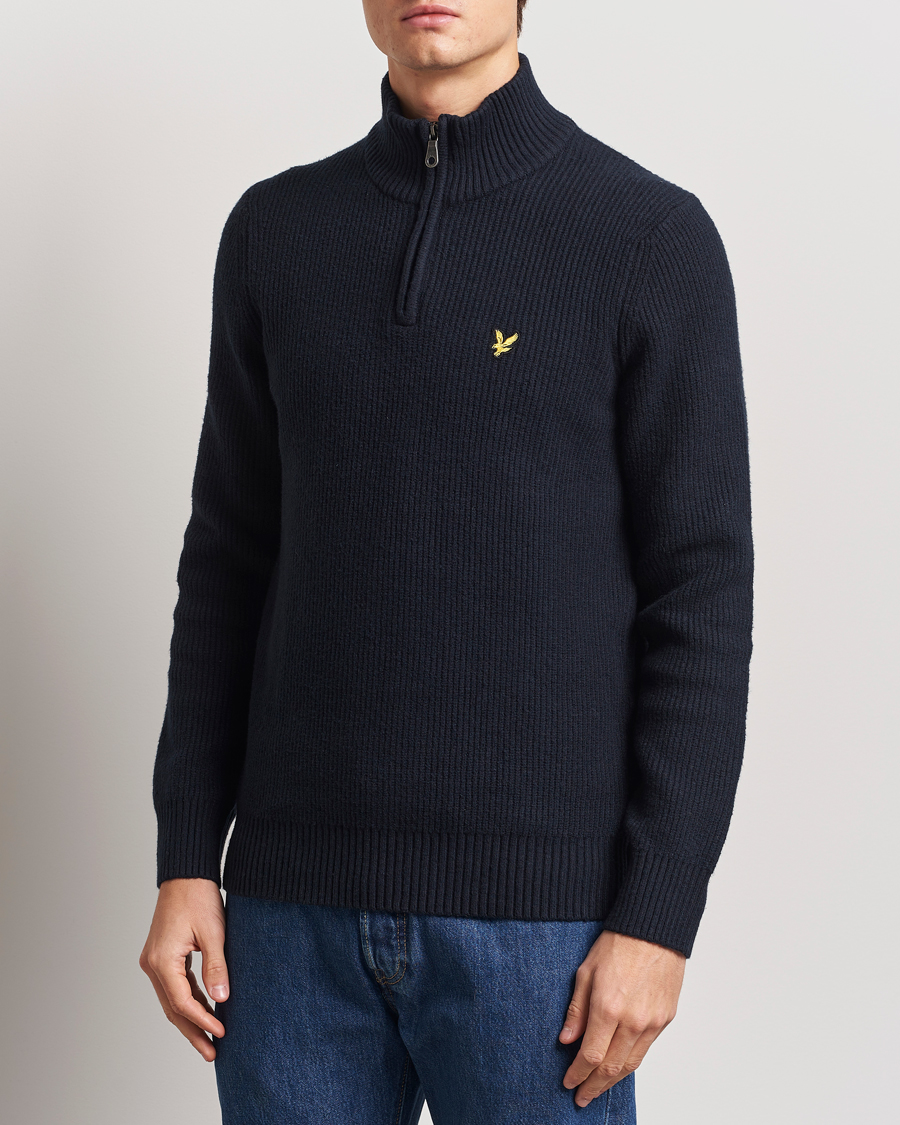 Men | Sweaters & Knitwear | Lyle & Scott | Shaker Stitch Half Zip Dark Navy
