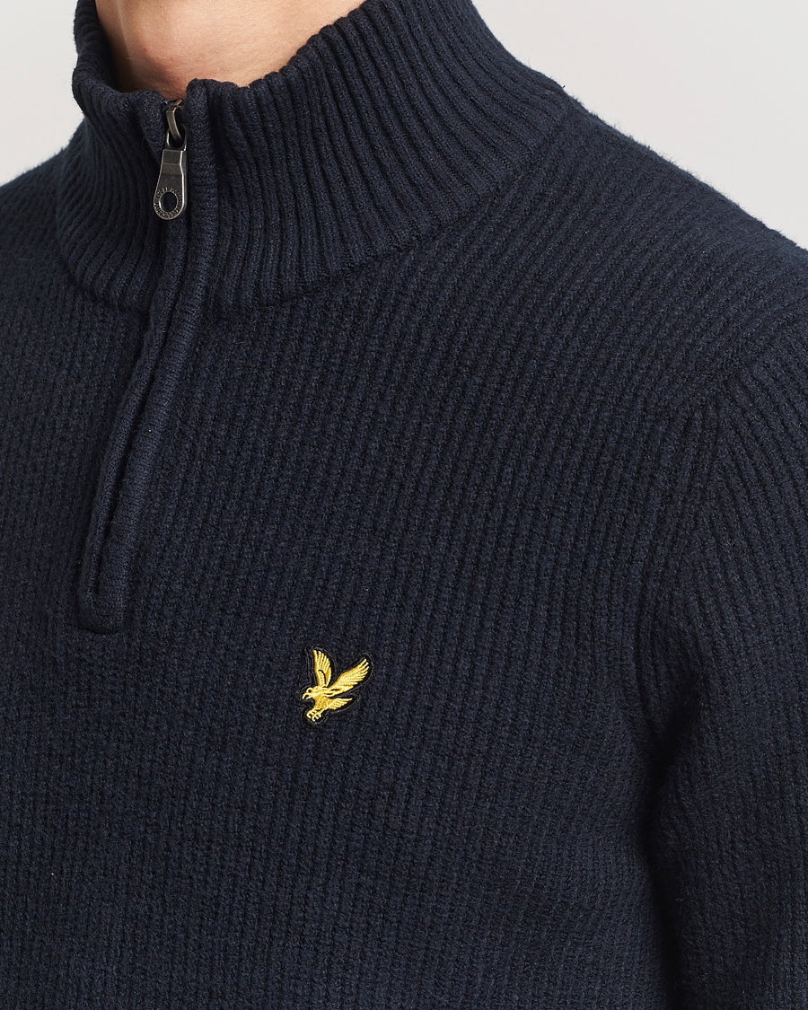 Men | Sweaters & Knitwear | Lyle & Scott | Shaker Stitch Half Zip Dark Navy