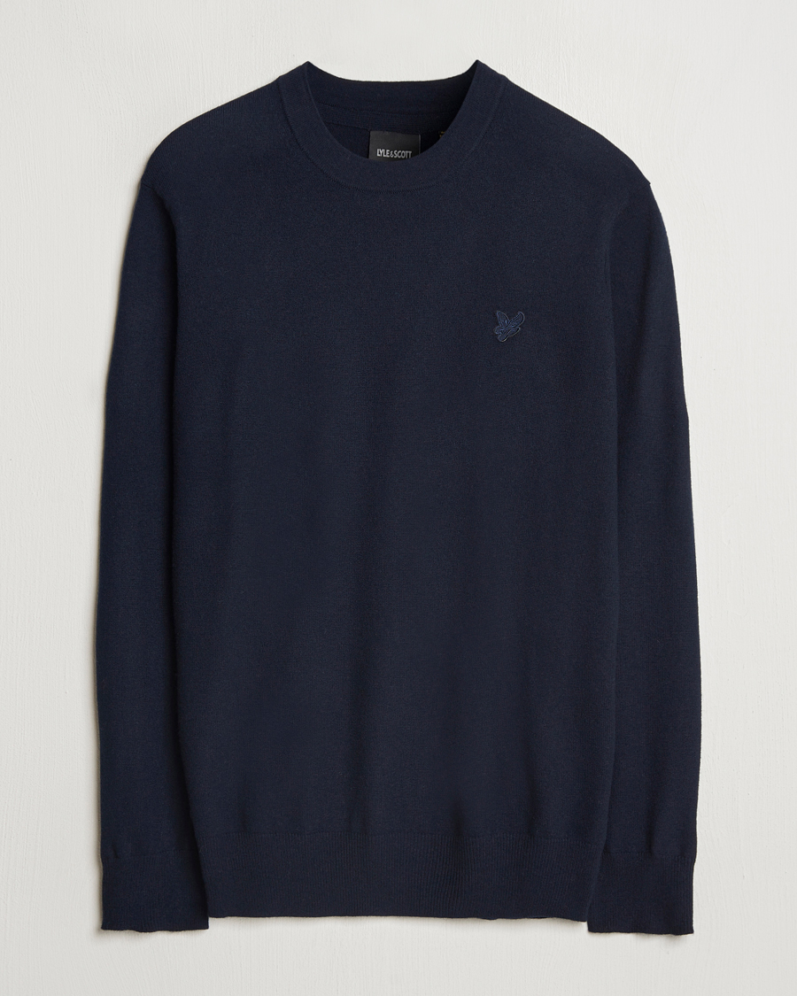 Men | Sweaters & Knitwear | Lyle & Scott | Tonal Eagle Lambswool Crew Neck Dark Navy
