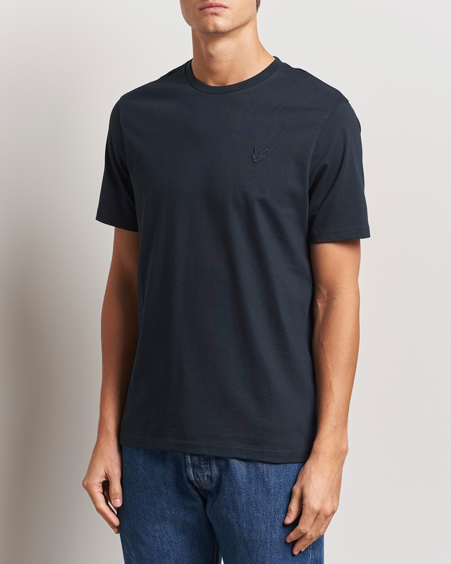 Lyle & Scott Tonal Eagle Crew Neck T-Shirt Dark Navy at CareOfCarl.com