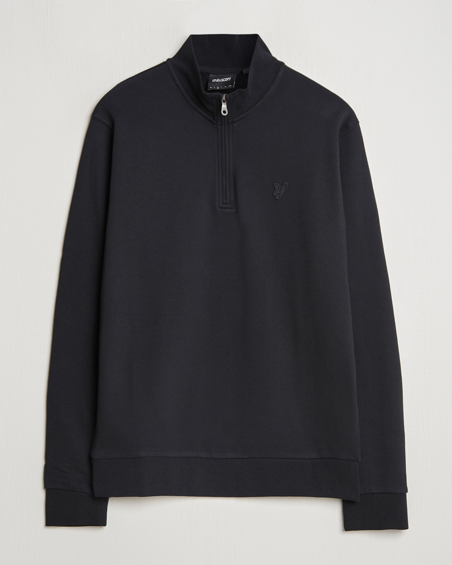 Men | Sweaters & Knitwear | Lyle & Scott | Tonal Eagle Half Zip Sweater Jet Black