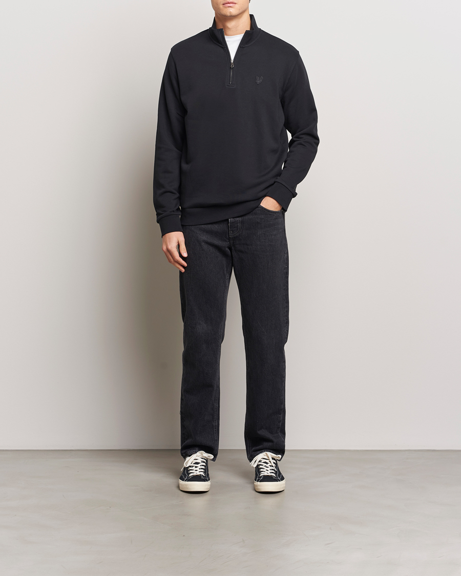 Men | Sweaters & Knitwear | Lyle & Scott | Tonal Eagle Half Zip Sweater Jet Black