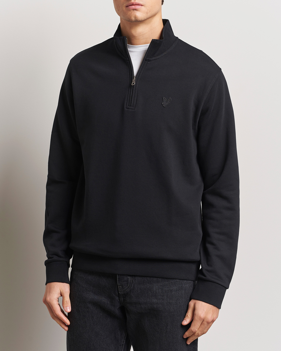 Men | Sweaters & Knitwear | Lyle & Scott | Tonal Eagle Half Zip Sweater Jet Black