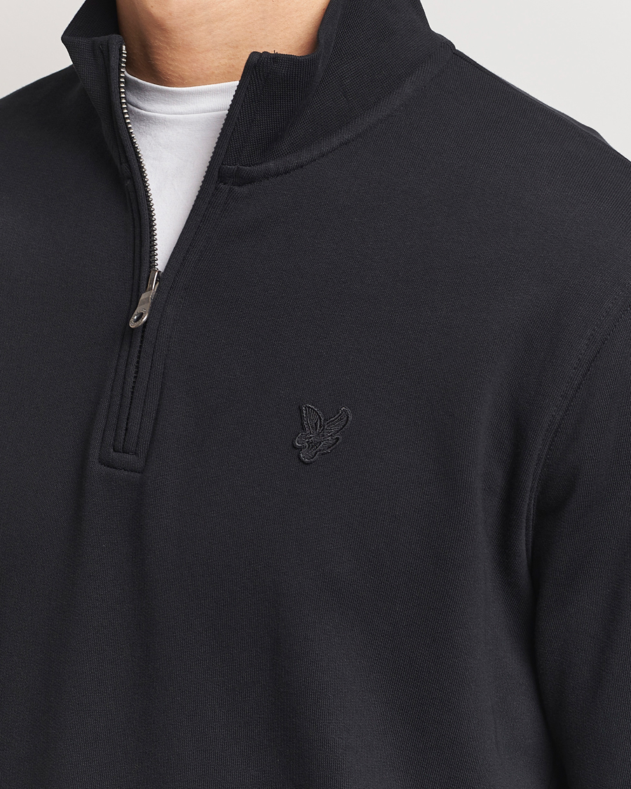 Men | Sweaters & Knitwear | Lyle & Scott | Tonal Eagle Half Zip Sweater Jet Black