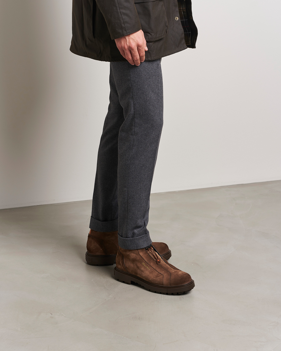 Men | Santoni St Moritz No Lace Boot Dark Brown Suede | Santoni | St Moritz No Lace Boot Dark Brown Suede