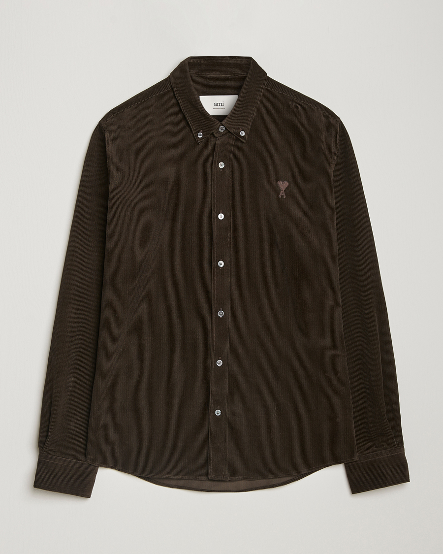 Men | Shirts | AMI | Classic Fit Corduroy Shirt Dark Coffee