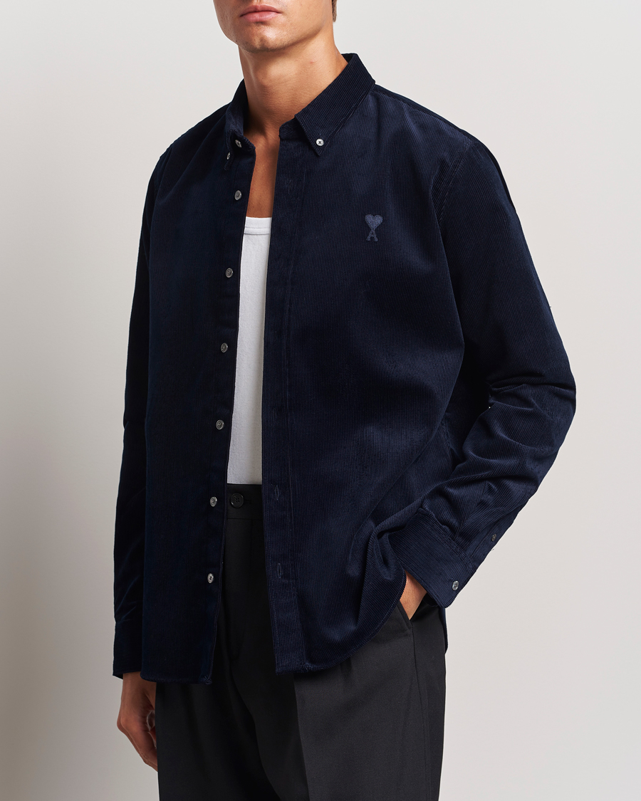 Men | Shirts | AMI | Classic Fit Corduroy Shirt Navy