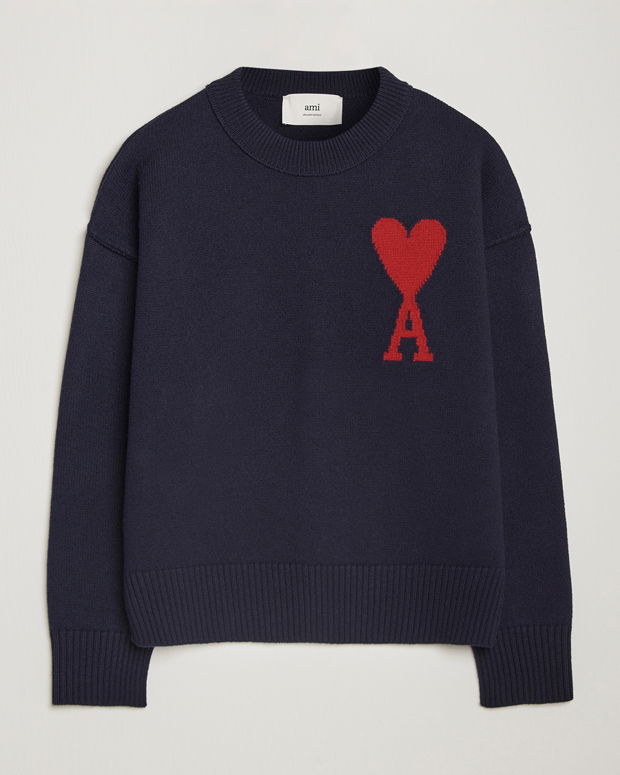 Men | Sweaters & Knitwear | AMI | Big Heart Logo Crew Neck Navy