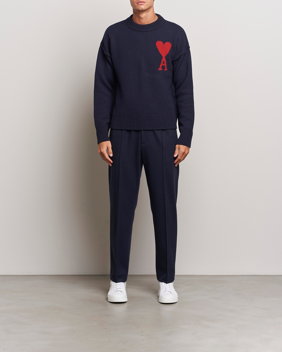 Men | Sweaters & Knitwear | AMI | Big Heart Logo Crew Neck Navy