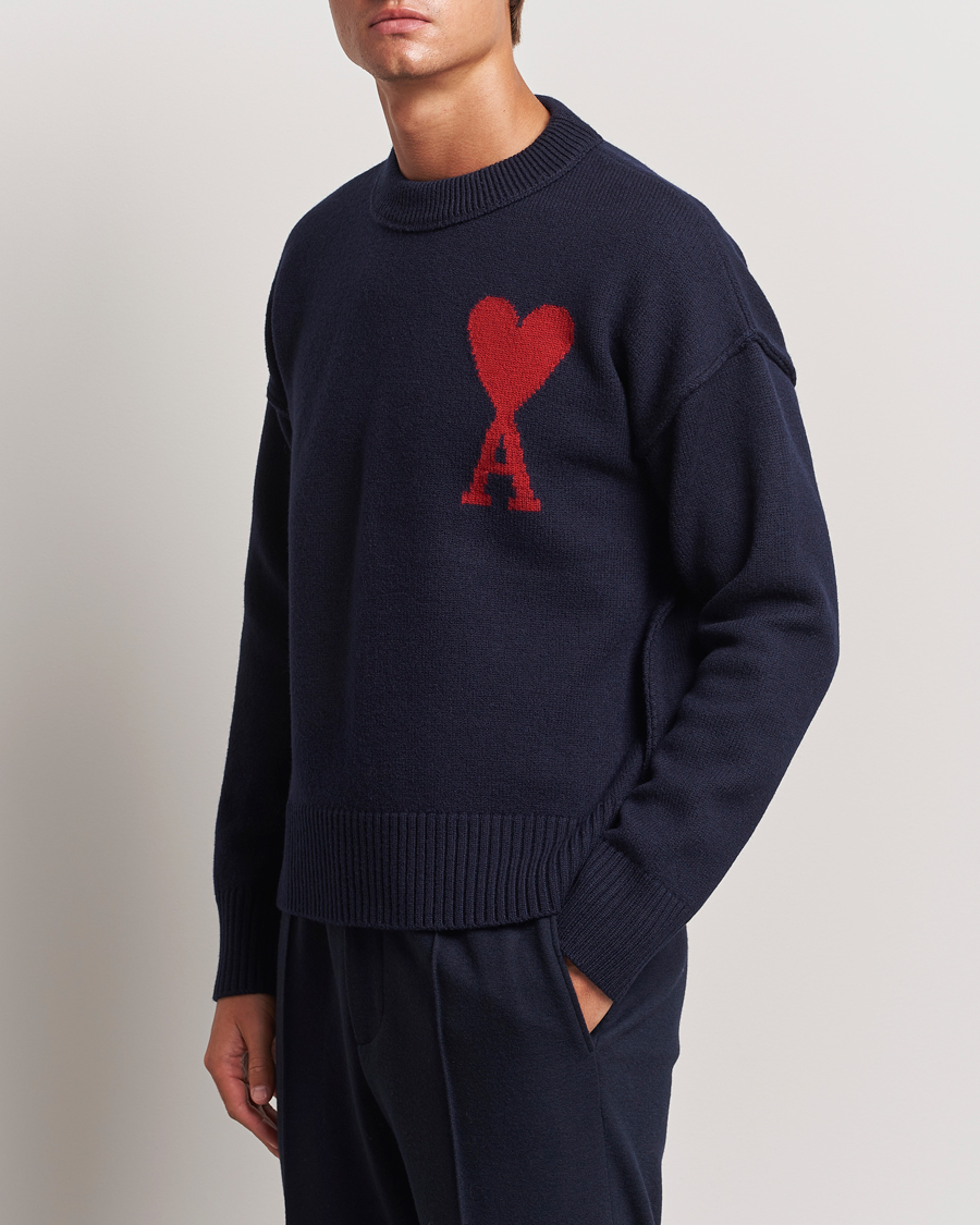 Men | Sweaters & Knitwear | AMI | Big Heart Logo Crew Neck Navy