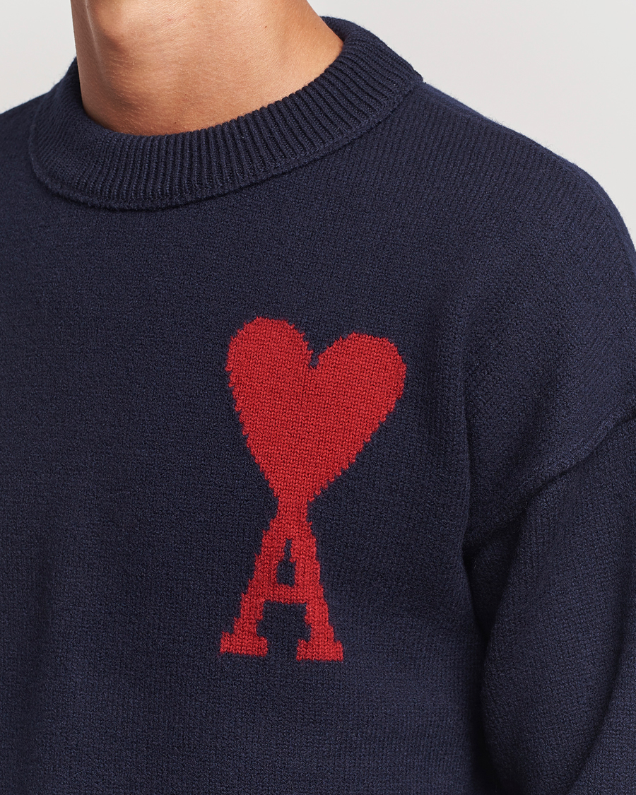 Men | Sweaters & Knitwear | AMI | Big Heart Logo Crew Neck Navy