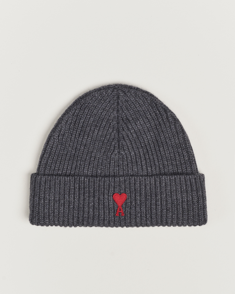 Men | AMI Heart Logo Beanie Heather Grey | AMI | Heart Logo Beanie Heather Grey