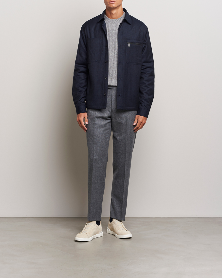 Men | Coats & Jackets | Zegna | Techmerino Flannel Shirt Jacket Navy