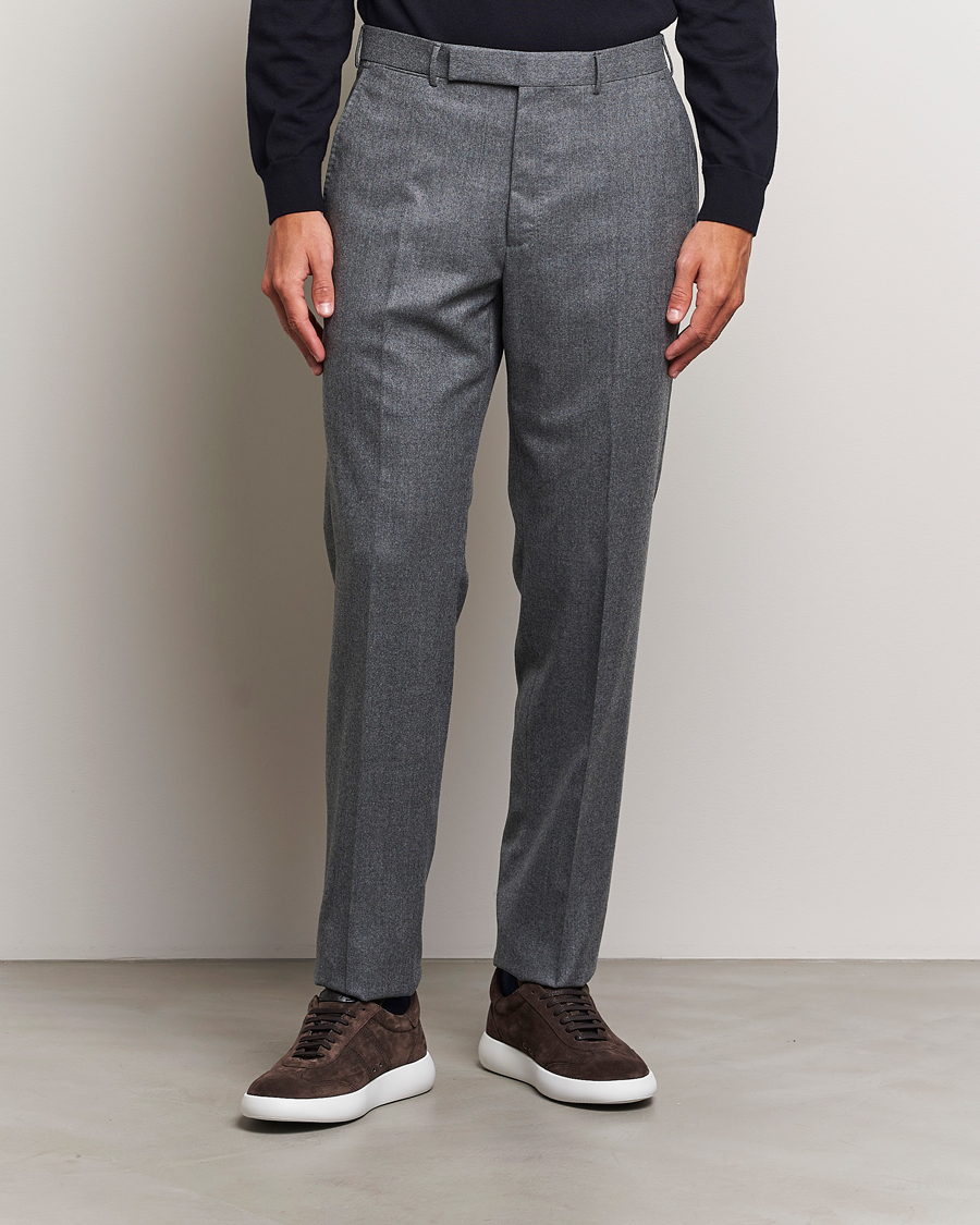 Men | Trousers | Zegna | Carded Flannel Trousers Grey Melange