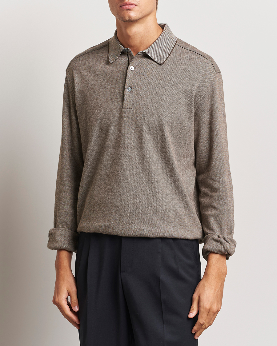 Men | Sweaters & Knitwear | Zegna | Soft Cotton Long Sleeve Polo Beige