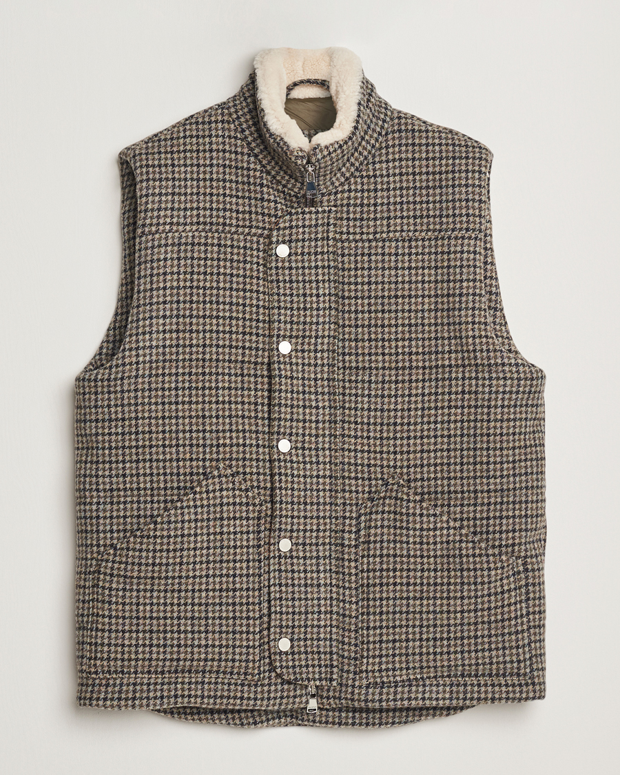 Valstar Shearling Collar Down Vest Grey Houndstooth at CareOfCarl.com