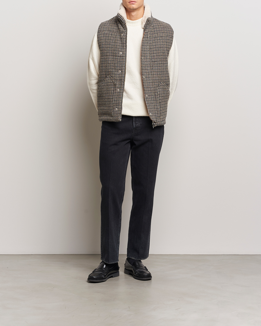 Men | Coats & Jackets | Valstar | Shearling Collar Down Vest Grey Houndstooth