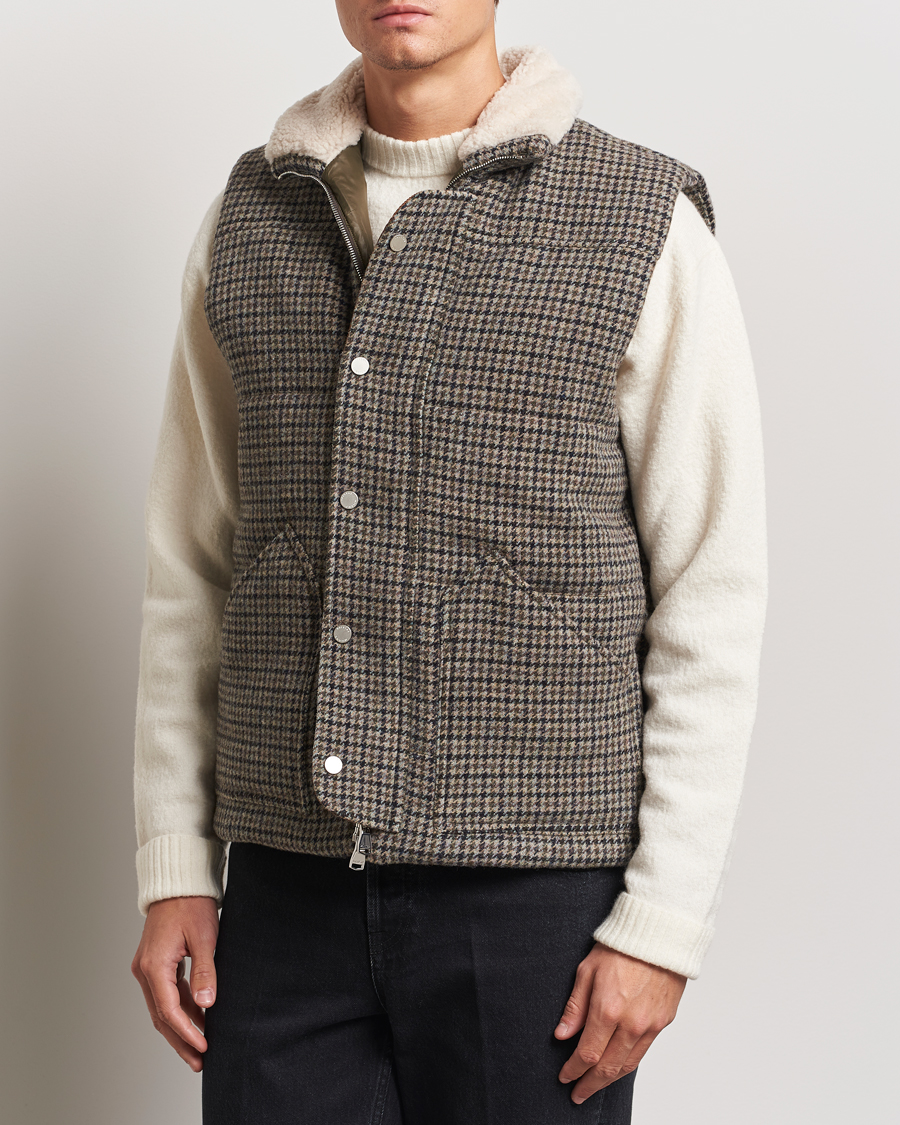 Men | Coats & Jackets | Valstar | Shearling Collar Down Vest Grey Houndstooth