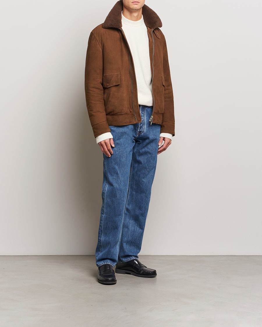 Men | Coats & Jackets | Valstar | Goose Down Shearling Flight Jacket Brown Suede