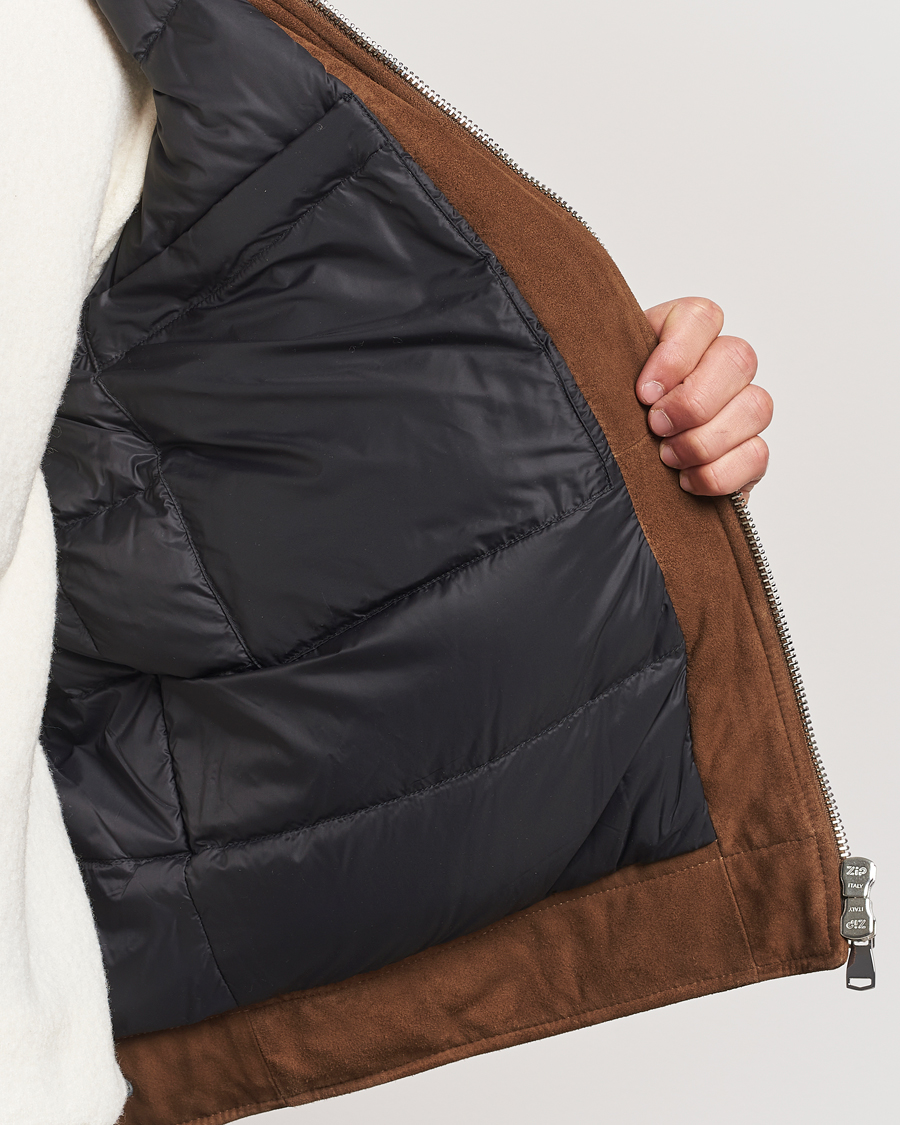 Men | Coats & Jackets | Valstar | Goose Down Shearling Flight Jacket Brown Suede