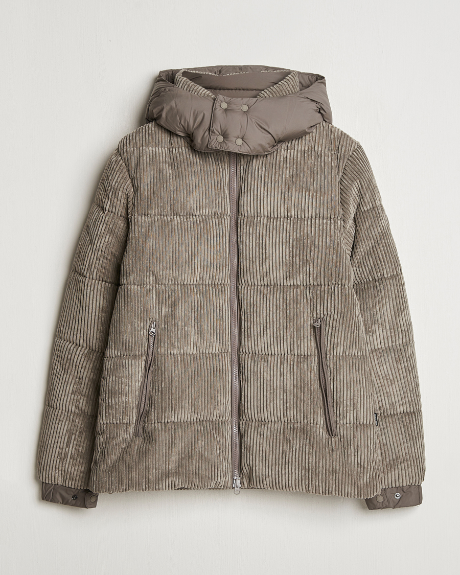 Men | Coats & Jackets | Save The Duck | Albus Cord Padded Puffer Jacket Mud Grey