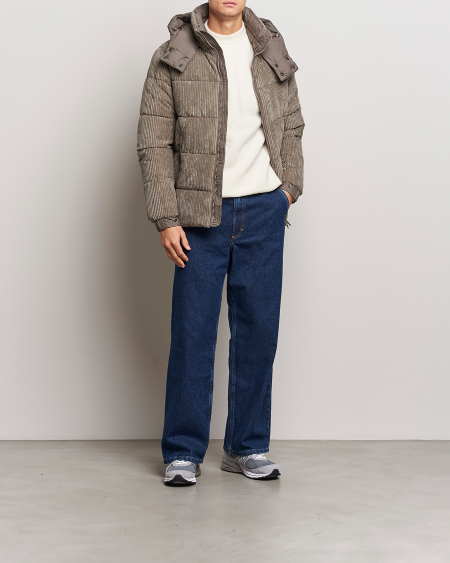 Men | Coats & Jackets | Save The Duck | Albus Cord Padded Puffer Jacket Mud Grey
