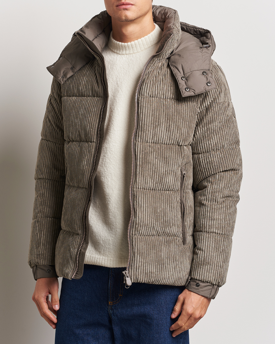 Men | Coats & Jackets | Save The Duck | Albus Cord Padded Puffer Jacket Mud Grey