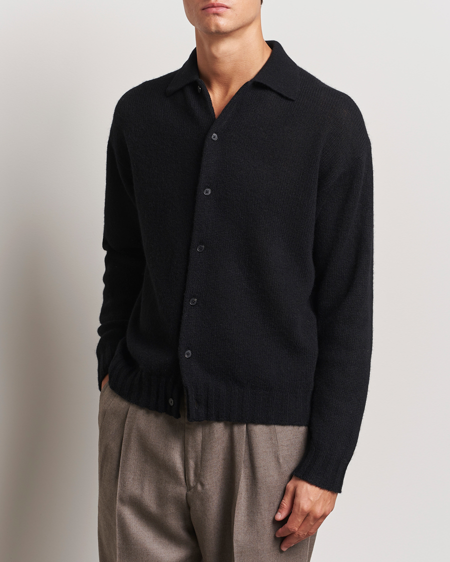 Men | Sweaters & Knitwear | Auralee | Shetland Wool/Cashmere Cardigan Black