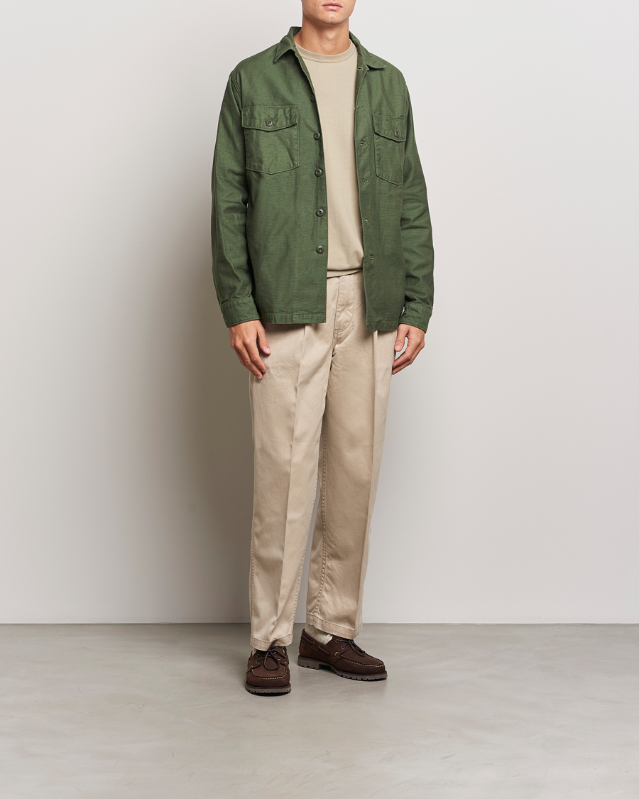 Men | Trousers | orSlow | Two Tuck Wide Trousers Khaki