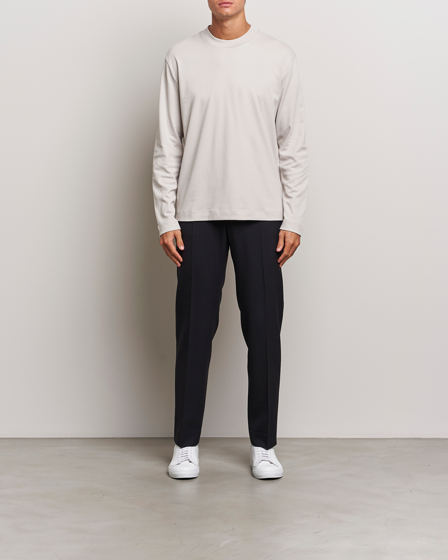 Men | T-Shirts | Sunspel | Heavyweight Mock Neck Long Sleeve T-Shirt Putty