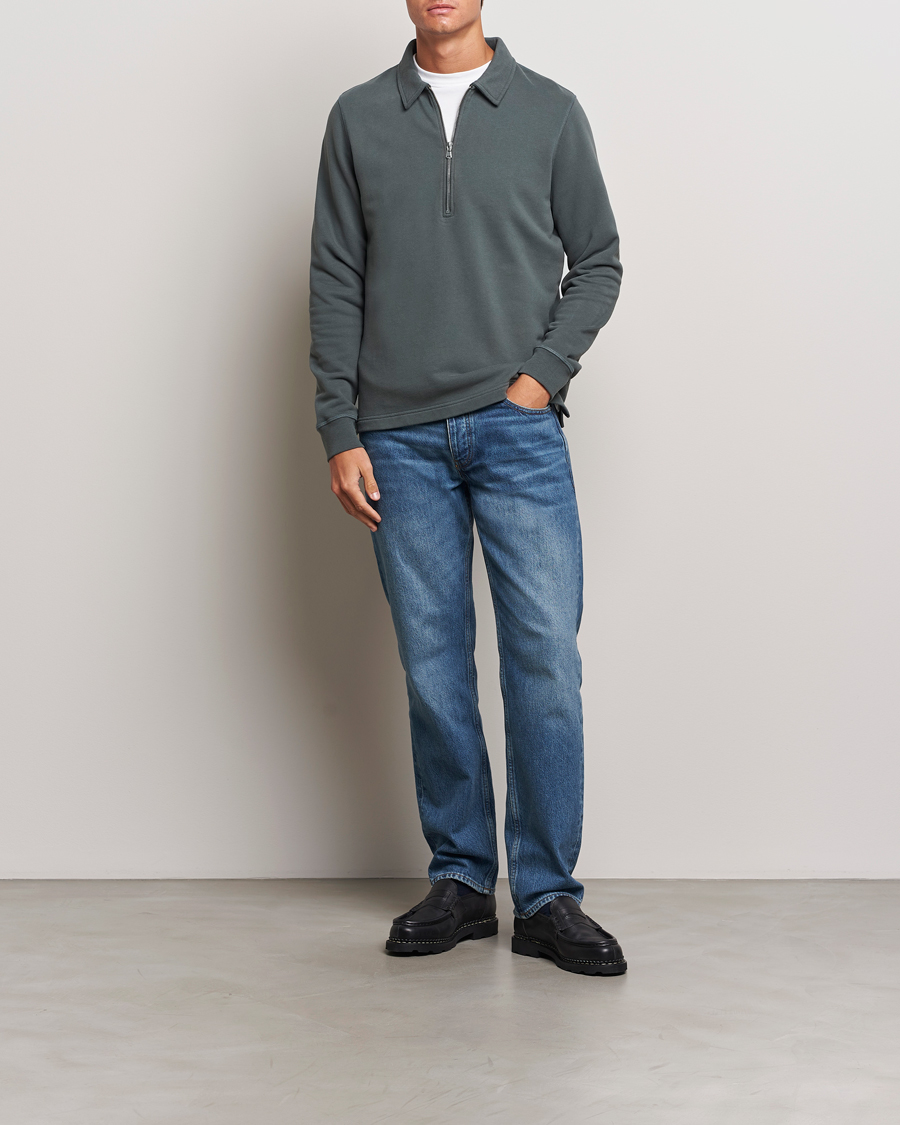Men | Sweaters & Knitwear | Sunspel | Zip Loopback Sweatshirt Polo Drill Green