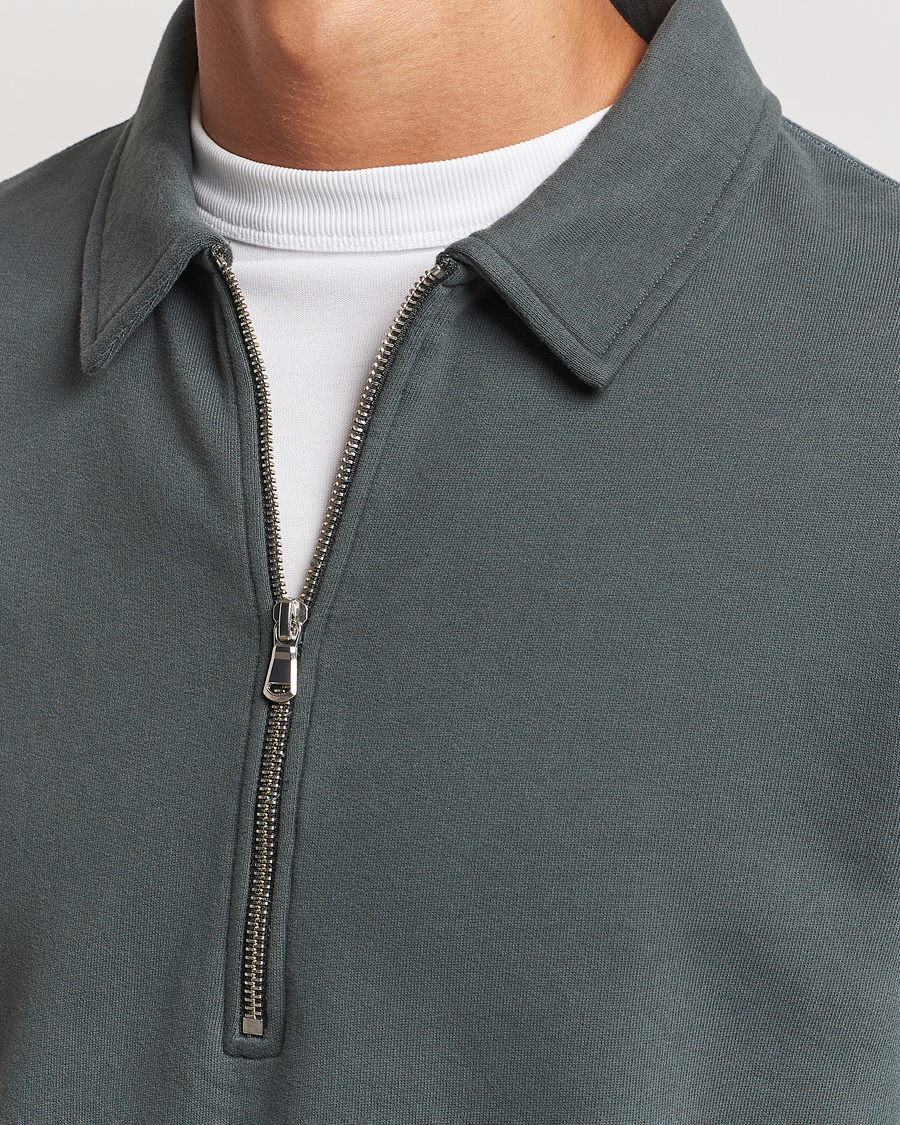 Men | Sweaters & Knitwear | Sunspel | Zip Loopback Sweatshirt Polo Drill Green