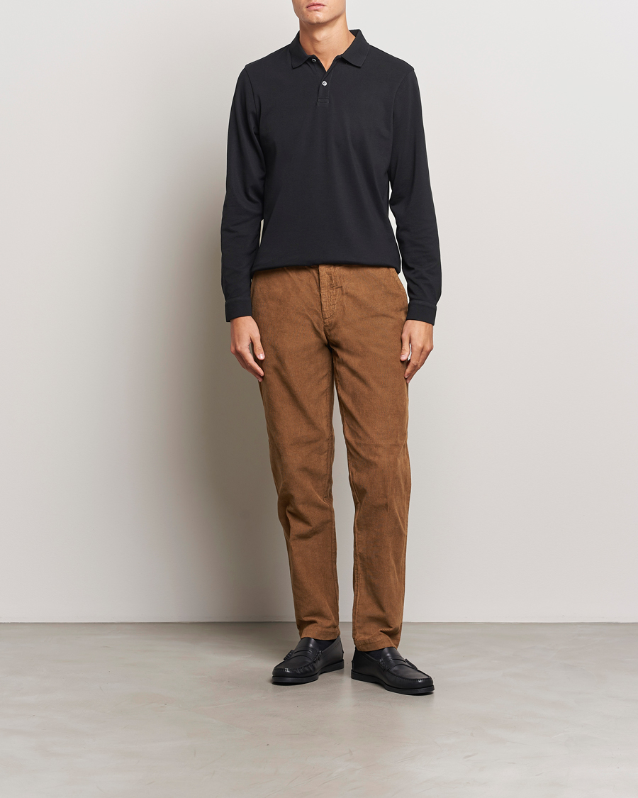 Men | Sweaters & Knitwear | Sunspel | Long Sleeve Pique Poloshirt Black
