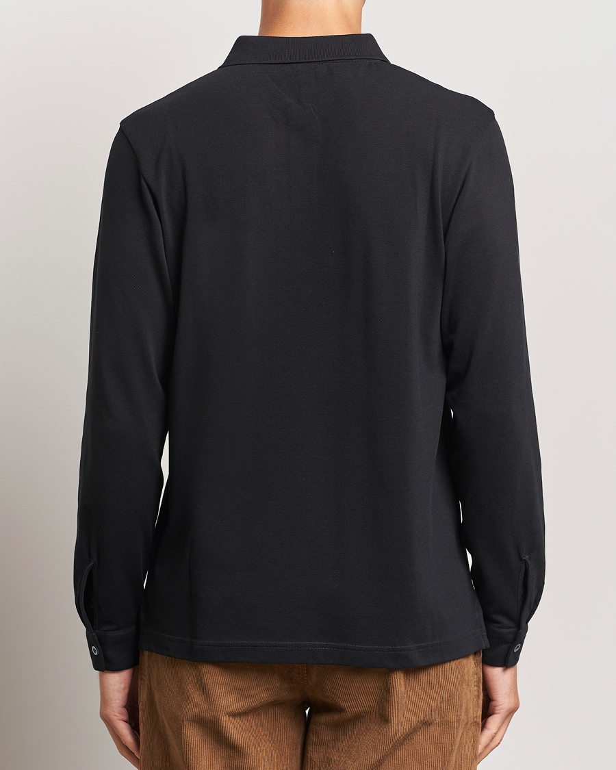 Men | Sweaters & Knitwear | Sunspel | Long Sleeve Pique Poloshirt Black