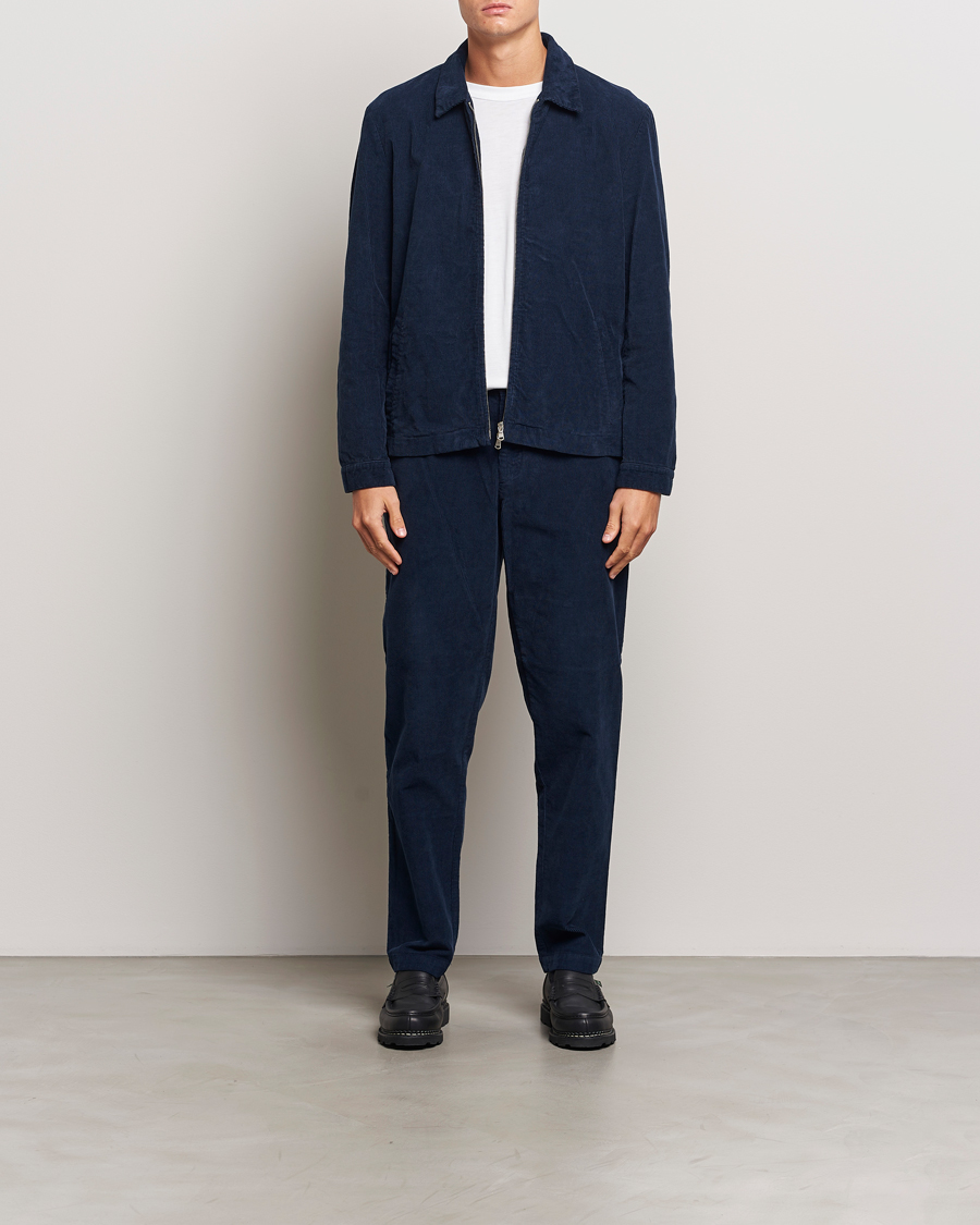 Men | Coats & Jackets | Sunspel | Corduroy Harrington Jacket Navy