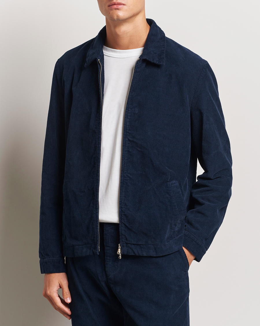 Men | Coats & Jackets | Sunspel | Corduroy Harrington Jacket Navy