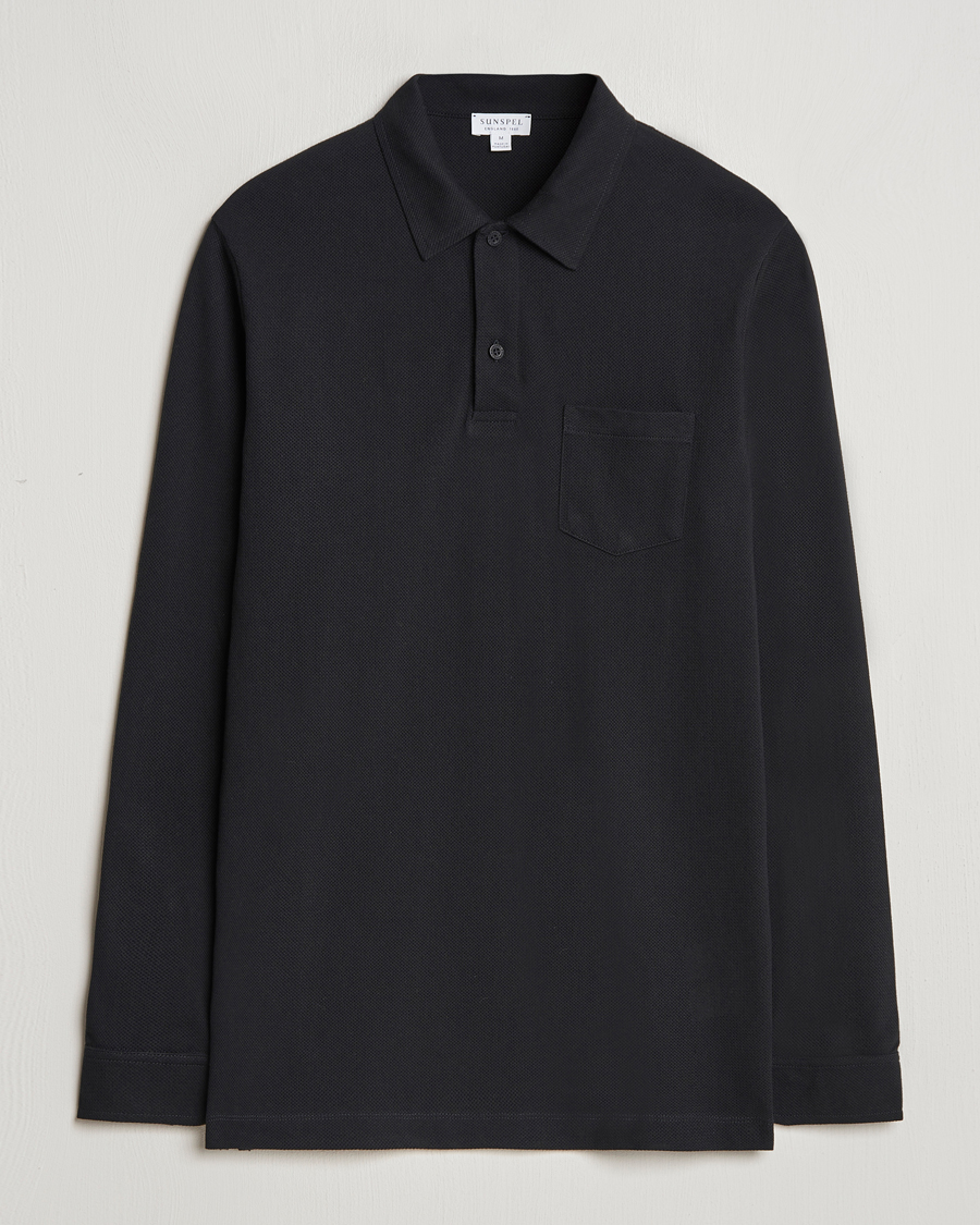 Men | Sweaters & Knitwear | Sunspel | Riviera Long Sleeve Polo Black