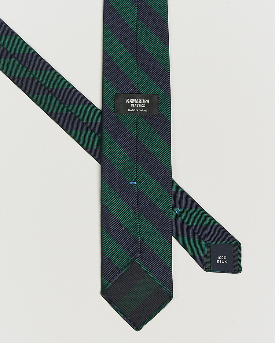 Men | Kamakura Shirts Vintage Ivy Regimental Stripe Silk Tie Navy/Green | Kamakura Shirts | Vintage Ivy Regimental Stripe Silk Tie Navy/Green