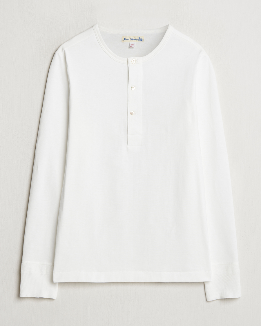 Men | Sweaters & Knitwear | Merz b. Schwanen | Classic Organic Cotton Henley Sweater White
