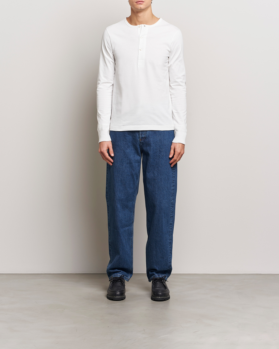 Men | Sweaters & Knitwear | Merz b. Schwanen | Classic Organic Cotton Henley Sweater White