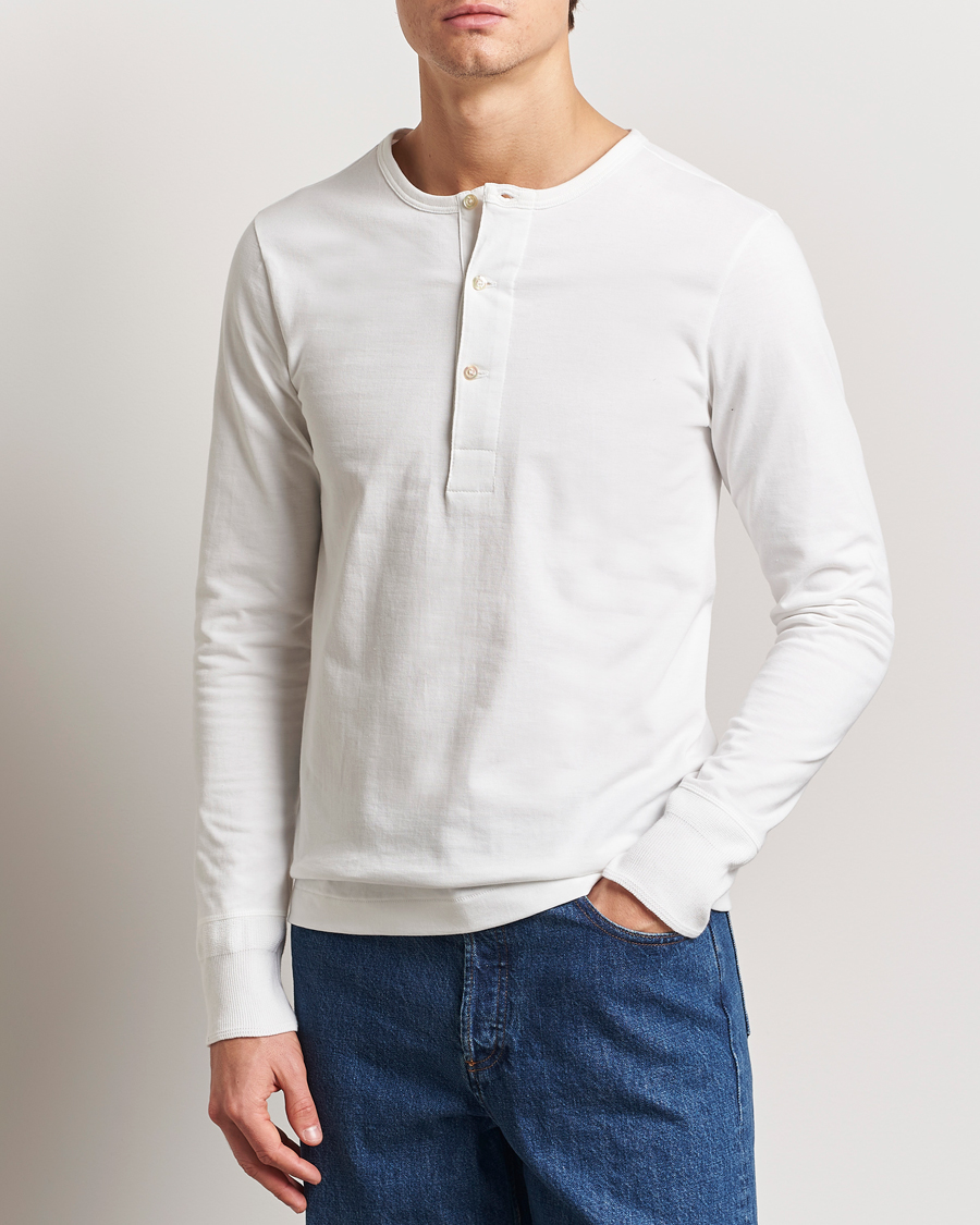Men | Sweaters & Knitwear | Merz b. Schwanen | Classic Organic Cotton Henley Sweater White