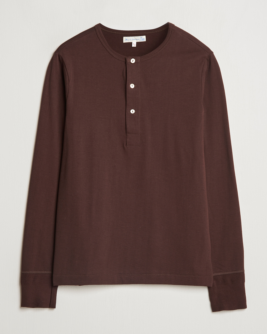 Men | Sweaters & Knitwear | Merz b. Schwanen | Classic Organic Cotton Henley Coffee