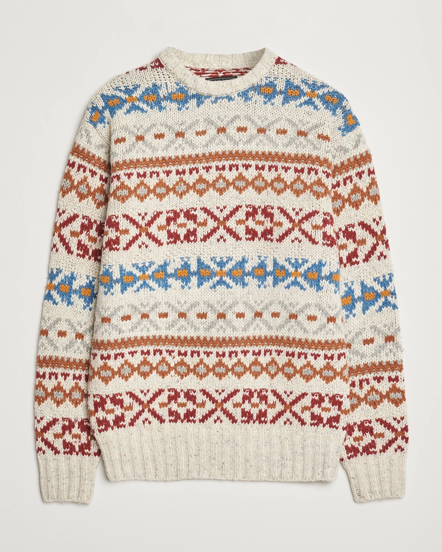 Men | Sweaters & Knitwear | BEAMS PLUS | Fair Isle Crew Neck Sweater Off White
