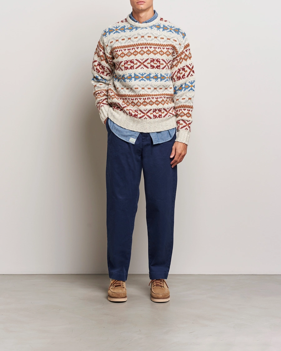 Men | Sweaters & Knitwear | BEAMS PLUS | Fair Isle Crew Neck Sweater Off White