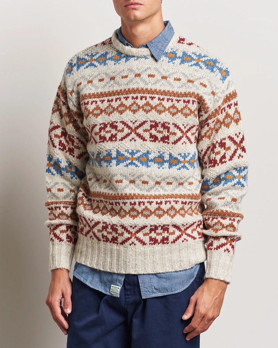 Men | Sweaters & Knitwear | BEAMS PLUS | Fair Isle Crew Neck Sweater Off White